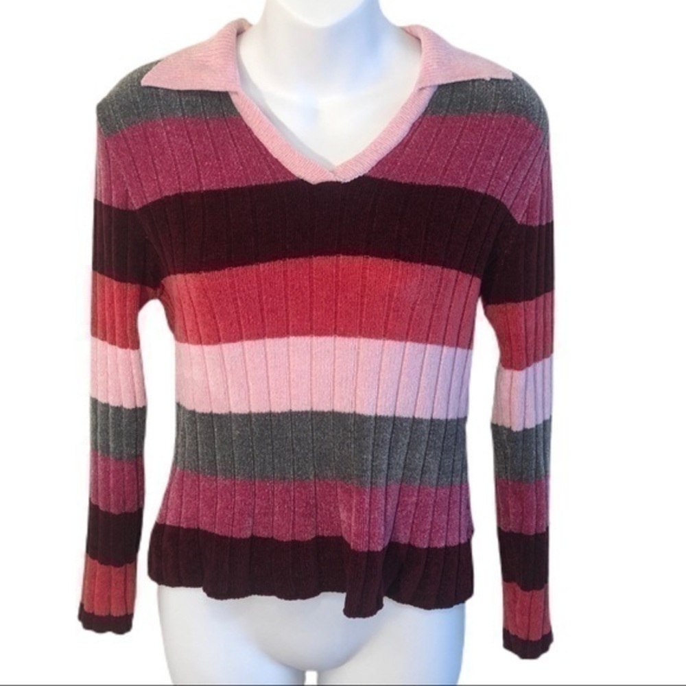Y2K Pink Stripe Cropped Sweater